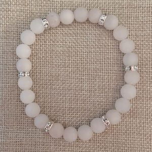 💞Rose Quartz Natural Stone w/AAA Metal Silver Toned White Crystal Spacer Beads